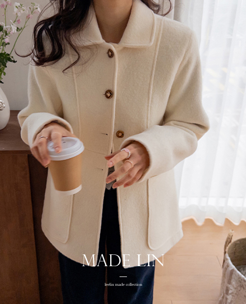[Best Special Price 17,000 Won Discount] <FONT color=#5a3954>MADE LIN</font> [Ivory Color] [2Ounce Quilting!] [100% Wool] Mini Shell Luxurious Wool Line Four Button Coat [size: S, M]