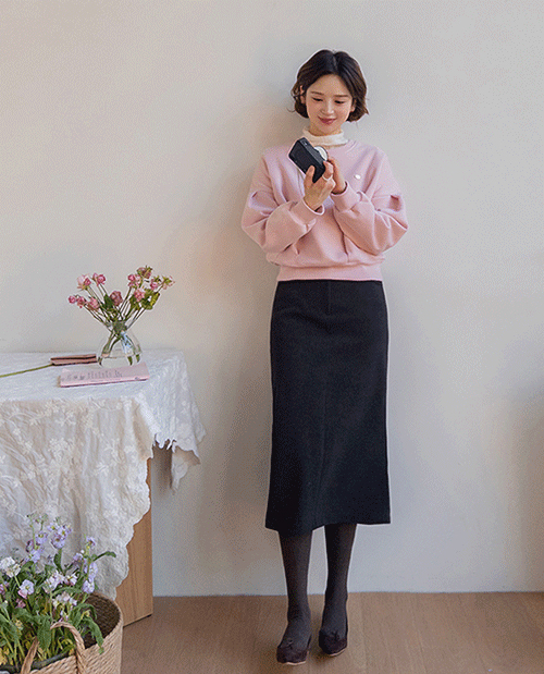 Elvia Stretchy Back Slit Napping Rong Skirt [size: F (55-66)]