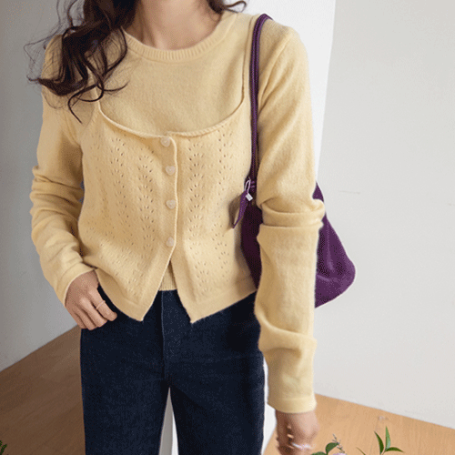 [Knit Set] Lemony Heart Button Bustier Knit Set [size: F (55~66)]