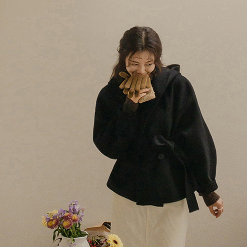 <FONT color=#5a3954>MADE LIN</font> Belted Hood Handmade Coat <FONT color=#d8a4a4>[Scratch Sale]</font>