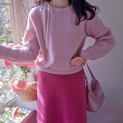 [★Special Price 20%★][LABEL] Crochet Neck Ribbon Key Point Lovely Warm Knit [size: F(55~66)]
