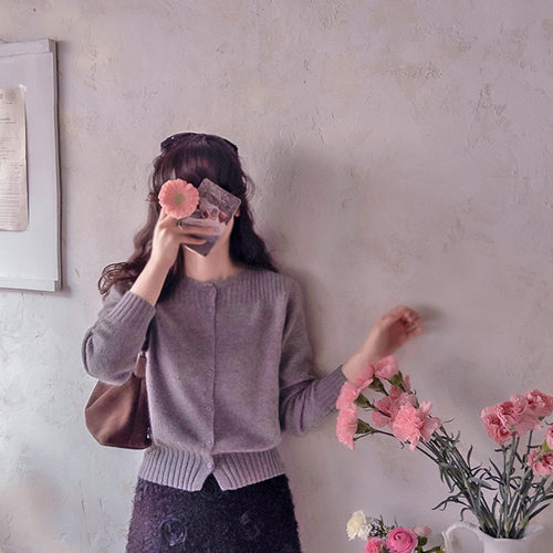 Love Pattern Neck Warm Rabbit Luxury Lambswool Cardigan [size: F(55~66)]