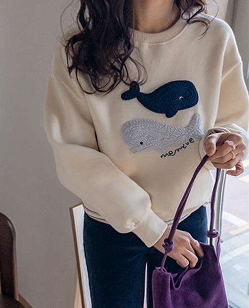 [LABEL] ruby whale embroidery napping man to man Tee [size: F(55~66)]