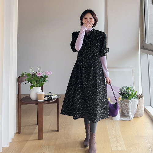 [Best Special Price 5,000 Won Discount] <FONT color=#5a3954>MADE LIN</font> <Self-made> Bouquet Round Collar Shirt One Piece [size: F (55~66)]