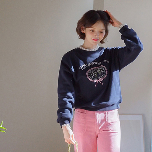 [Mini Cushion] Werose Flower Lettering Printing Man to Man T-shirt [size: F (55-66)]