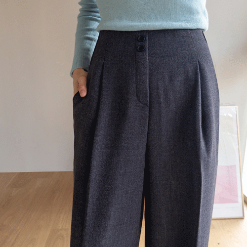 [Best Special Price 4,000 Won Discount] <FONT color=#5a3954>MADE LIN</font> Obten Button Fleece One-Tuck Wide Slacks [size: S, M, L]