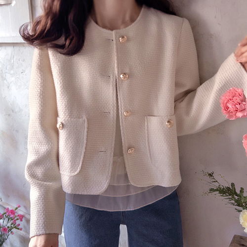 [Best Special Price 20,000 Won Discount] <FONT color=#5a3954>MADE LIN</font> JACKERS Gold Button Shoe Pocket Tweed Mapsi Jacket [size: F (55~66)]