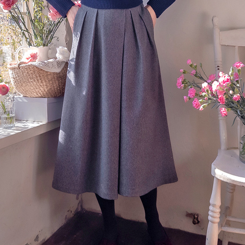 Denver check pintuck pleated A-line fleece band skirt pants [size: S, M, L]