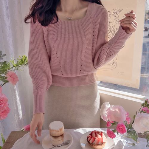 [LABEL] Schroybel Square Neck Shoulder Sharing Sophisticated Knit [size: F (55~66)]