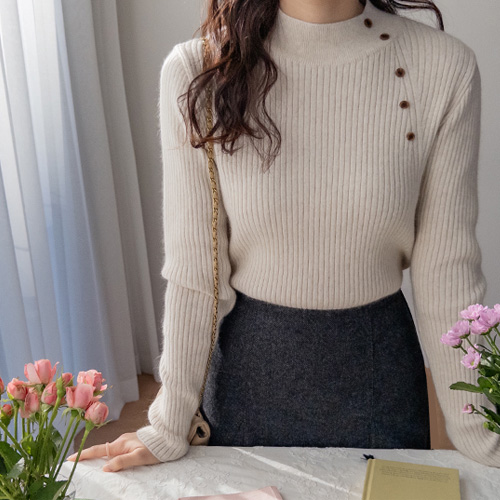 [Fox & Wool Blend] Arni Vertical Stripe Button Knit [size: F (55~66)]