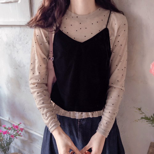 Today's Love Dot Ensharing Velvet Top and Tea Set [size: F(44~55)]  