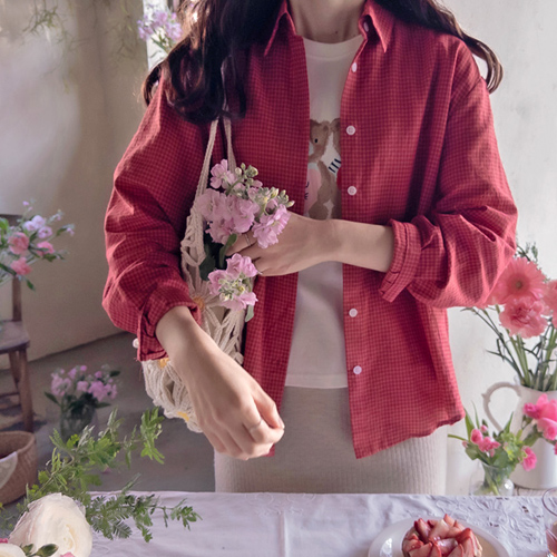 Keradin Spring Spring Color Flexible Check Chic Loose Fit Shirt [size: F(55~66)]