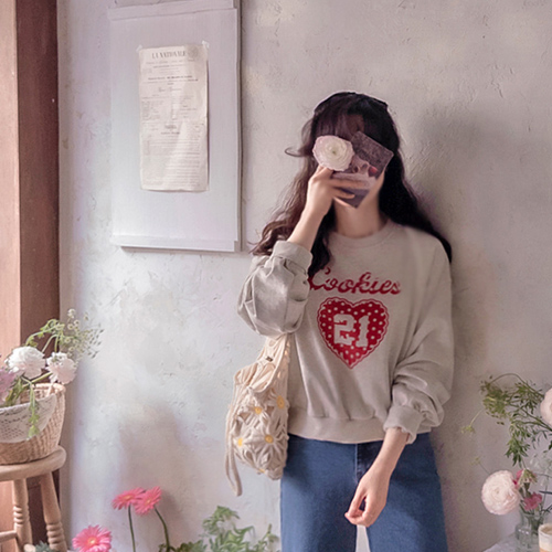 Season Cookie Spring Lettering & Heart Daily Tee [size: F(55~66)]
