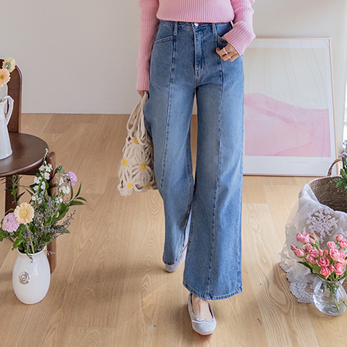 [Spring version] [-3kg effect] [Slim pants] [LABEL] Cut-detailed straight-cut wide denim pants the moment you put them on [size: S, M, L, XL]