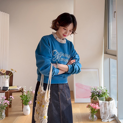 Isning Dense Embroidery Daily Overfit Man to Man Tee [size: F (55-66)]