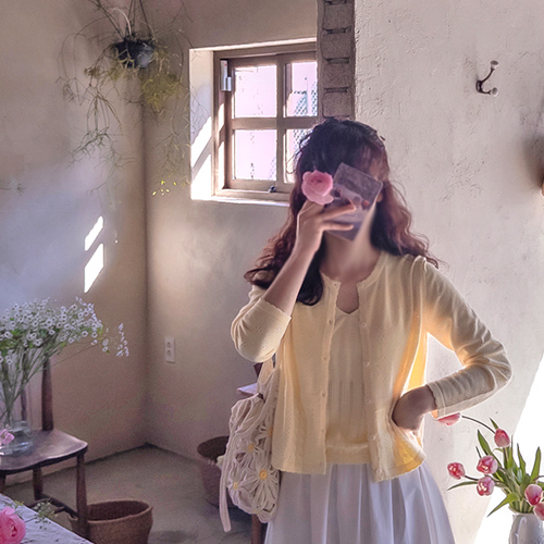 [Temporary sold-out] Anclodi mini punching wave neck spring cardigan and top set [size: F (55~66)]