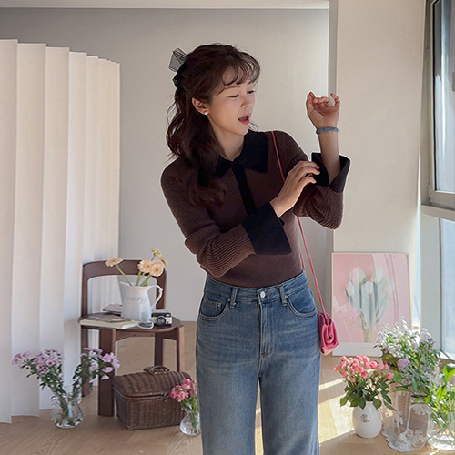 Linez body-hugging, slim-fitting color-block knit [size: F (55-66)]