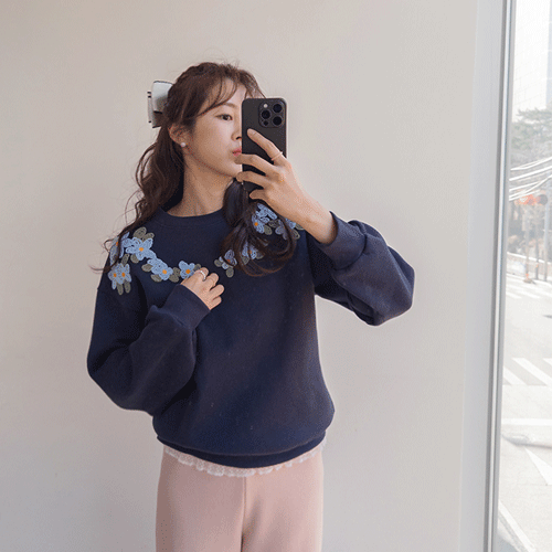 Melrose 3D Floral Print Napping Man to Man Tee [size: F (55~66)]