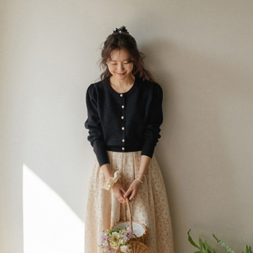 [LABEL] Sophia lovely pearl button Puff Cardigan [size:F(55~66)]