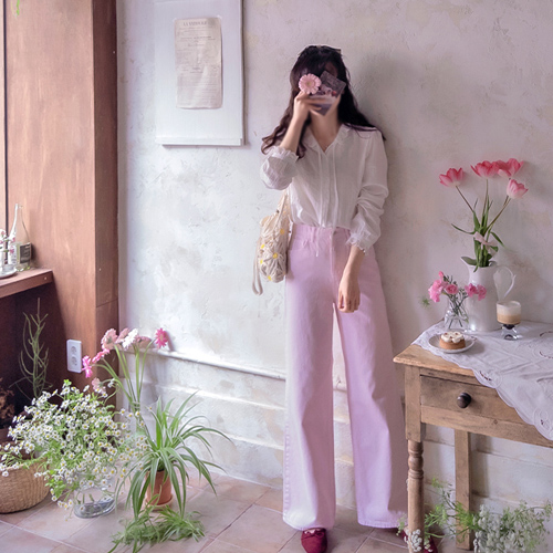 Sujade Spring Pastel Semi-Slim Fit Band Pants [size: S, M, L] 