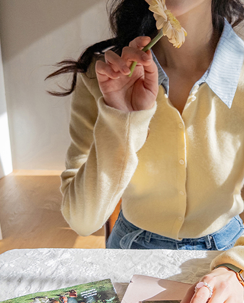 Signi Shirt Color Block Collar Layered Knit Cardigan [size: F(55~66)]