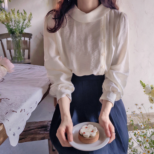 Enplans Rounding Collar Shoulder Pintuck High-End Blouse [size: F(55~66)]