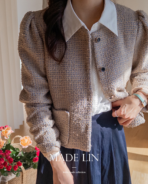 [New Arrival Special Price: 8,000 Won Discount] <FONT color=#5a3954>MADE LIN</font> Muevé Neat Raund Neck Tweed Jacket [size: F (55~66)]