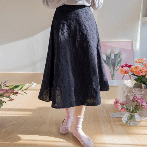 Anne's High-Quality Jacquard 3D Flower Flare Skirt [size: F (55-66)]