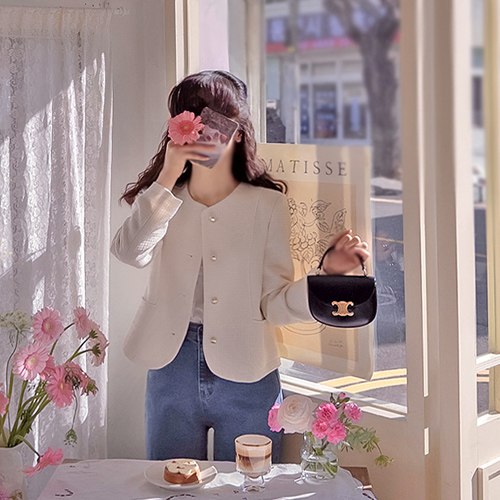 Super Rounded Button Spring Tweed Sophisticated Jacket [size: F (55~66)]