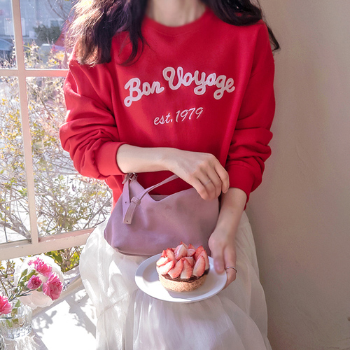 [LABEL] Like Me English Embroidery Spring Lettering Daily Tee [size: F (55~66)]