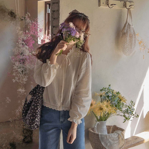 [LABEL] Francia Pure Julji Necksharing Wave Lace Blouse [size: F(55~66)]