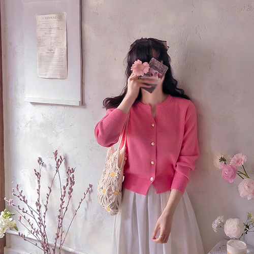 Planty Gold Button Soft Stretch Spring Lovely Cardigan [size: F(55~66)]