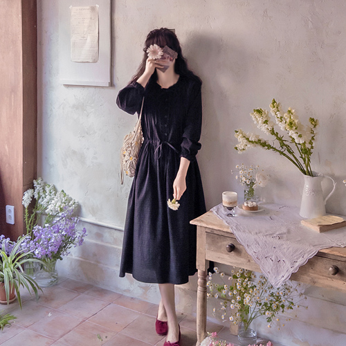 [New Arrival Special Price 9,000 Won Discount] <FONT color=#5a3954>MADE LIN</font> Anne France Neck Ribbon Adjustable Waist Strap Lovely Silver Check One Piece [size: F (55~66)]