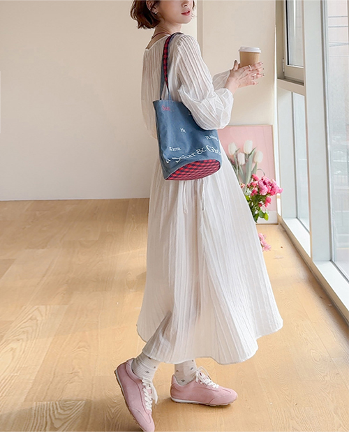 [Body Cover] Lilian Flutter Pleats Bowknot Fit Adjustable Long One Piece [size: F (55-66)]