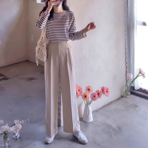 [New Arrival Special Price 9,000 Won Discount] <FONT color=#5a3954>MADE LIN</font> Avin Semi-Wide Two-Tuck Spanx Slacks [Size: S, M, L]