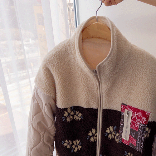 [Fur lining] [LABEL] Cozy and warm emotional pattern mix paisley point pocket fleece jumper [size: F (55-66)]