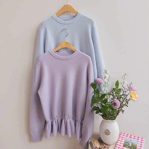 Milkia Ruffled Hem Raund Neck Knit [size: F(55~66)]