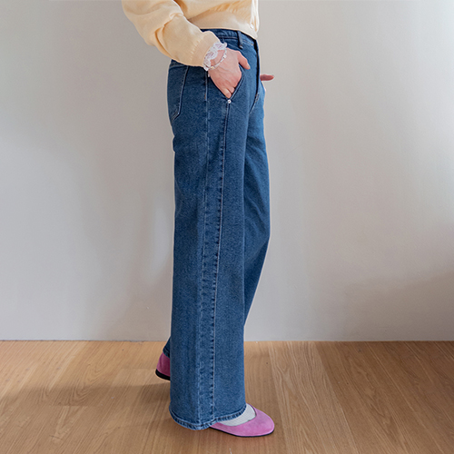 Routine Slim Silhouette Semi-Wide Cut Denim Pants [size: S, M, L]