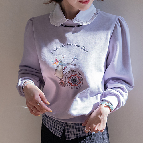 Stelia Print Puff Sleeve Man to Man T-shirt [size: F (55-66)]