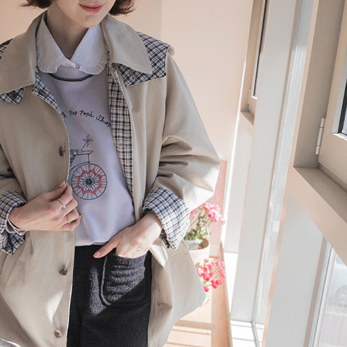 Mude Hooded Detachable Check Color Block Reversible Coat [size: F (55-66)]