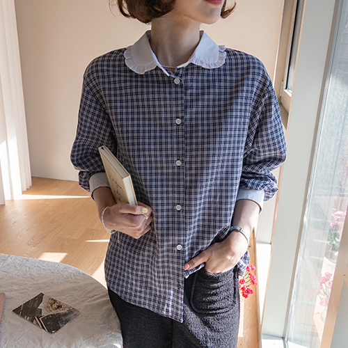 Fritz Carafril Soft Check Pattern Blouse [size: F(55~66)]