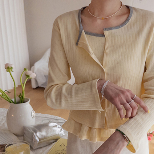 Merino Lovely Silhouette Self-Frill Nashi Cardigan Set [size: F (55~66)]