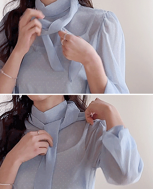 Elina Scarf Neck Sleeve Ribbon Dot Blouse [size: F(55~66)]