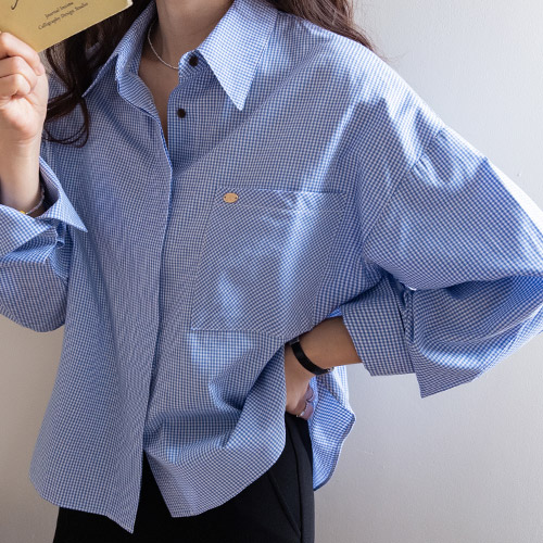 Monique Hidden Button Gentle Check Pattern Daily Shirt [size: F (55-66)]
