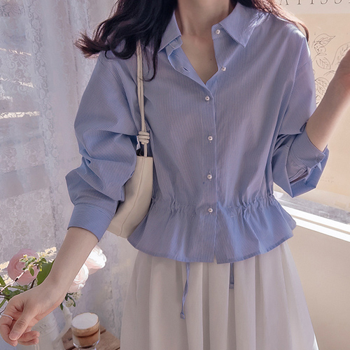 Julianne Bom Bom Check Waist Strap Adjustable High-Quality Blouse [size: F(55~66)]