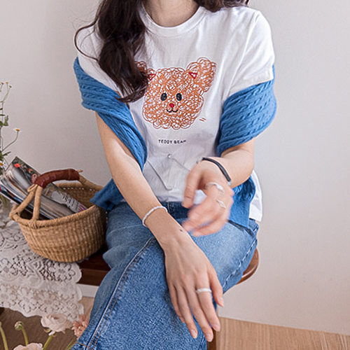 MADE LIN Poggle Cute Teddy Bear Short T-shirts[size:F,1]