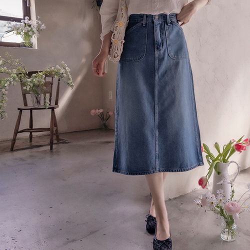Anne Road Edge Team Mapsi Line Lyocell Denim Skirt [size: S, M, L]