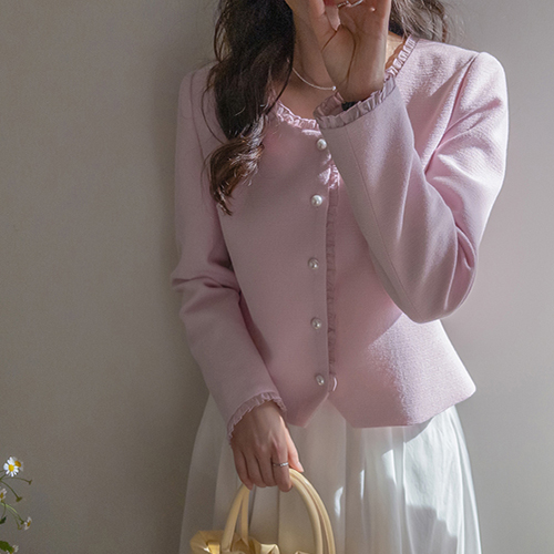 [New Arrival Special Price: 8,000 Won Discount] <FONT color=#5a3954>MADE LIN</font> Arbe Organza Frill Tweed Jacket [size: F (55~66)]