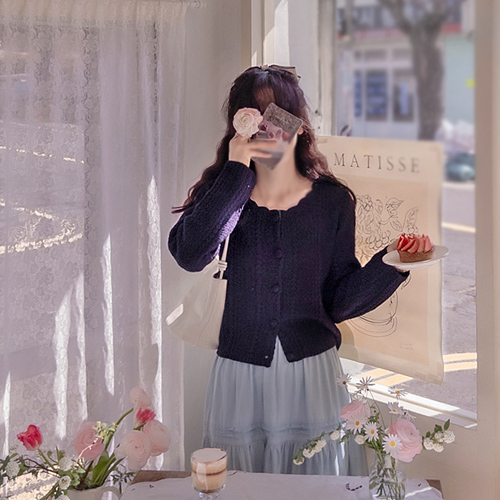 [LABEL] Schwink lovely wave neck round button elegant cardigan [size: F(55~66)]