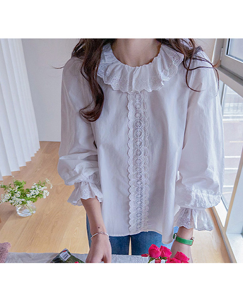 Beatriz Wave Lace Collar Freel Layered Blouse [size: F(55~66)]